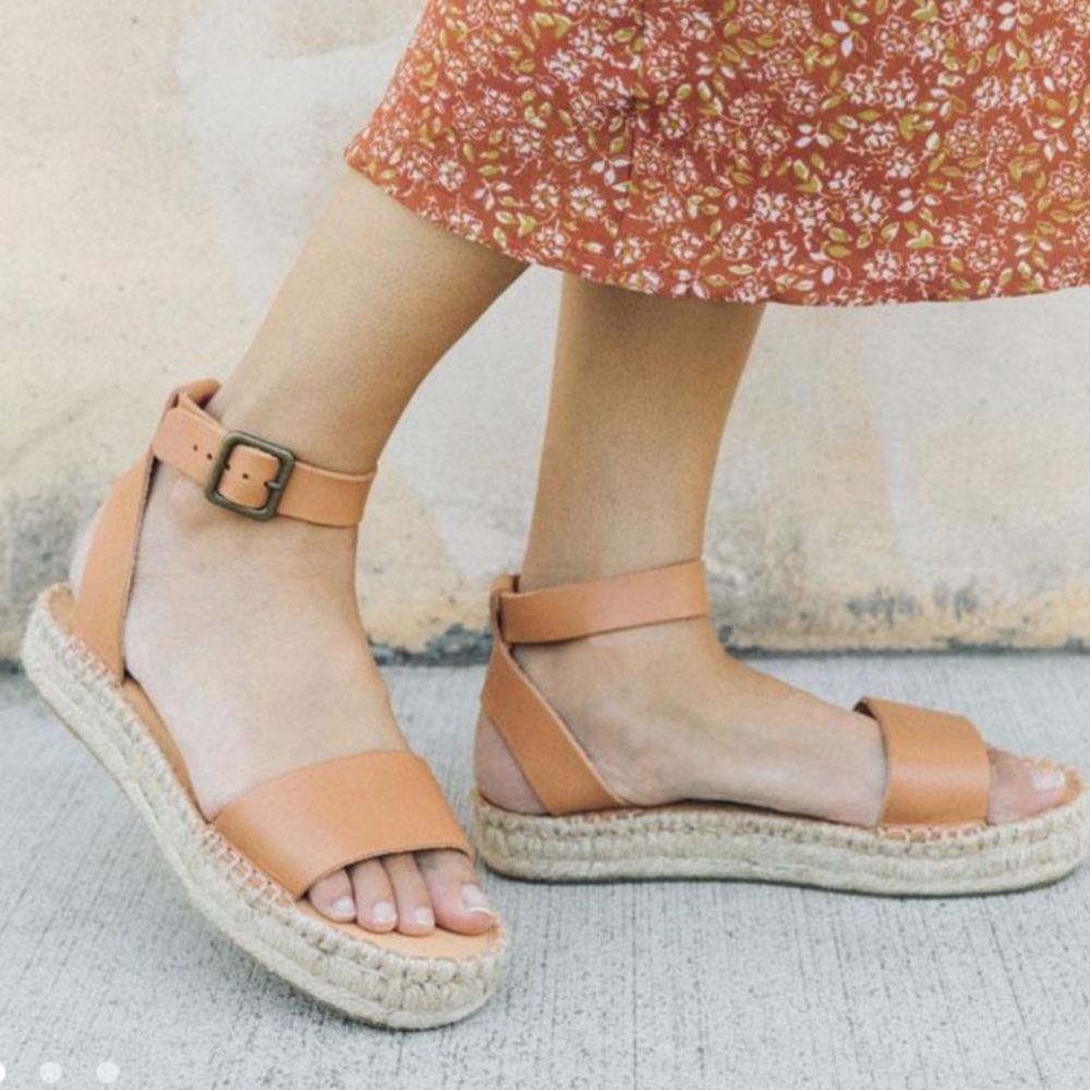 Soludos espadrille sandals platform tan leather size US 8